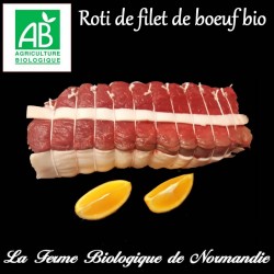 Succulent rôti de filet de boeuf bio, extra tendre, en direct du producteur, la ferme biologique de Normandie.
