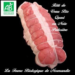 succulent roti de veau bio  quasi, ou noix patissière, poids 900g, en direct du producteur, la ferme biologique de Normandie.