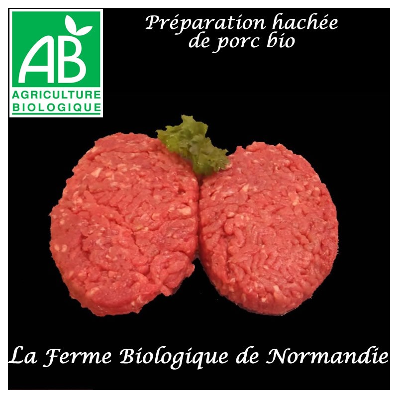 Délicieux steaks hachés de porc fermier bio, en direct du producteur, la ferme biologique de Normandie.