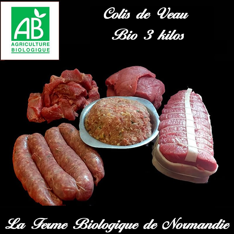 Colis de veau fermier bio 3kilos , en direct du producteur la ferme biologique de Normandie.