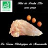 Succulent filet de poulet bio poids 250g, avec peau, en direct du producteur la ferme Biologique de Normandie.