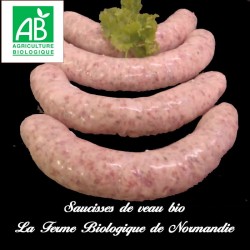 Succulentes saucisses de veau bio poids 400g en direct du producteur, la Ferme biologique de Normandie