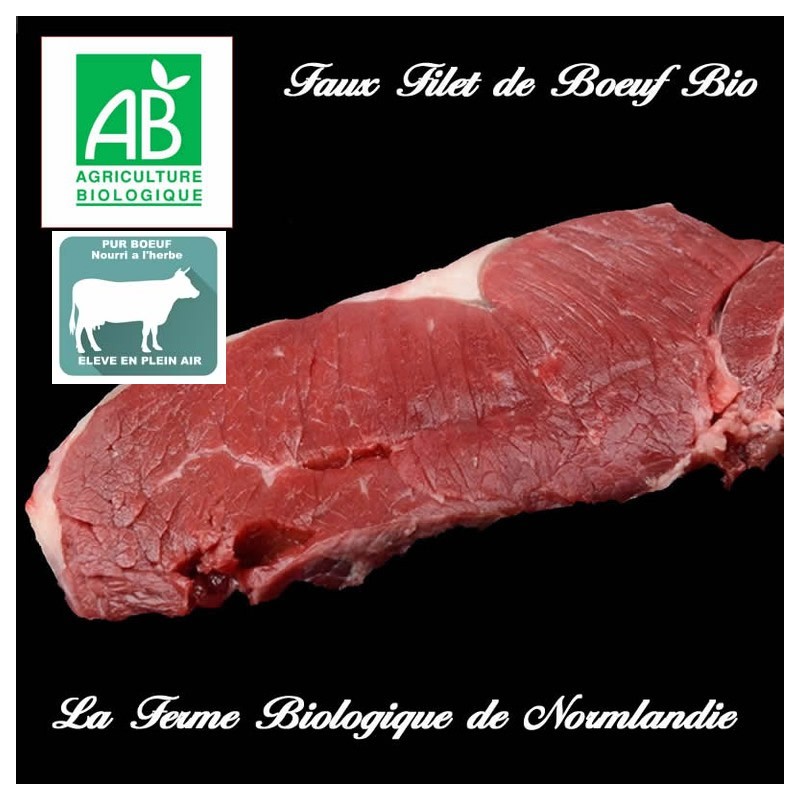 Sublime faux filet de boeuf bio poids 300g en direct du producteur, la ferme biologique de Normandie.