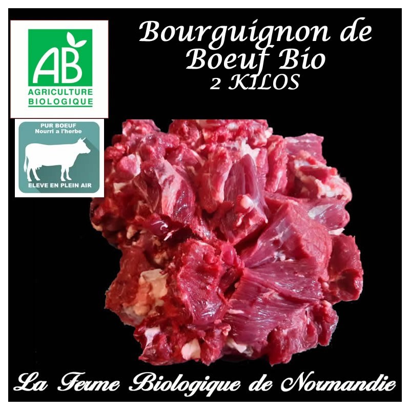Sublime bourguignon de boeuf d'herbe bio, poids 2 kilos, en direct du producteur la ferme biologique de Normandie.