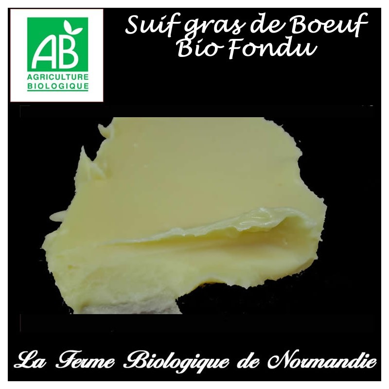 Suif gras de boeuf bio fondu, 500g. Suif gras de boeuf bio fondu, 500g.