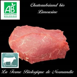 Délicieux chateaubriand de boeuf d'herbe bio poids 400g (2 pièces) en direct du producteur, la ferme biologique de Normandie.