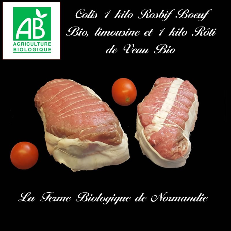 Colis économique 1 kilo rosbif boeuf bio, race limousine, 1 kilo rôti de veau bio, Colis économique 1 kilo rosbif boeuf bio, race limousine, 1 kilo rôti de veau bio,